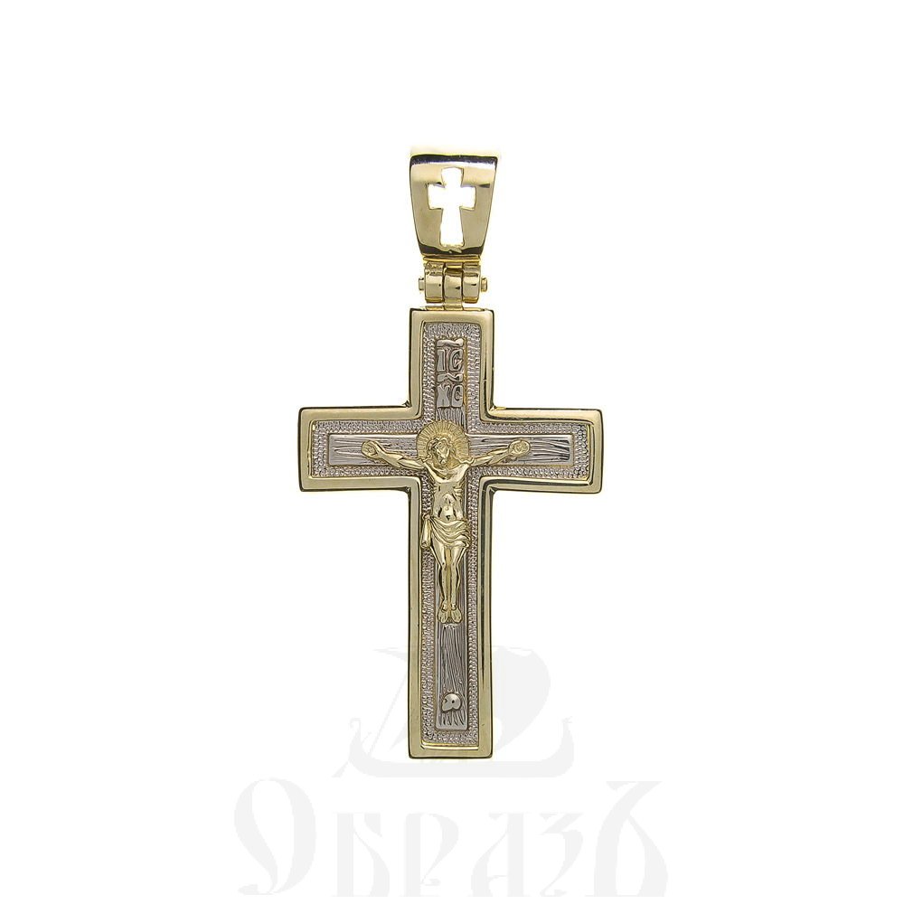 золотой крест с иисусовой молитвой, 585 проба желтое и белого цвета (арт. п30057-з5жб)