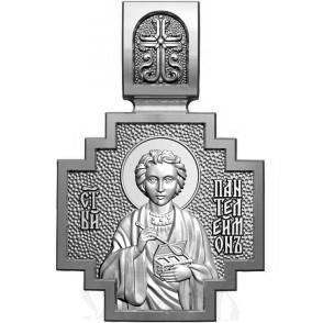нательная икона св. великомученик пантелеимон целитель, серебро 925 проба с платинированием (арт. 06.103р)