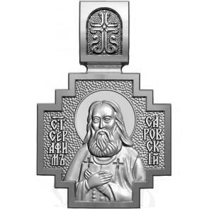 нательная икона св. преподобный серафим саровский, серебро 925 проба с платинированием (арт. 06.105р)