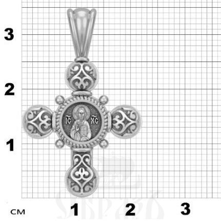 каплевидный крест с образом господь вседержитель божия матерь семистрельная (большой), серебро 925 проба с родированием (арт. 17.053р)