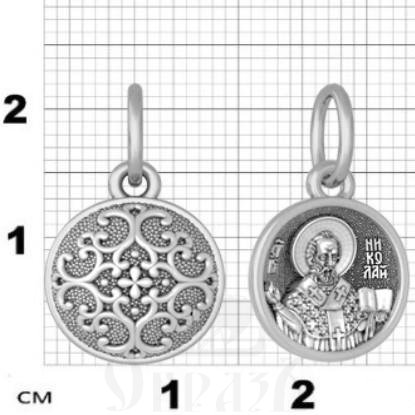 нательная икона «святой николай чудотворец», серебро 925 проба с платинированием (арт. 18.052р)