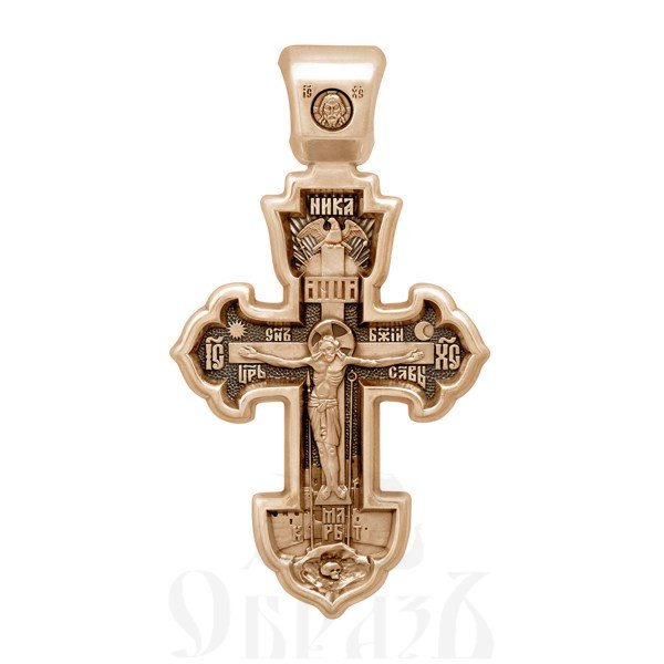 крест «распятие. сергий радонежский. молитва кресту», золото 585 проба красное (арт. 201.508-1)